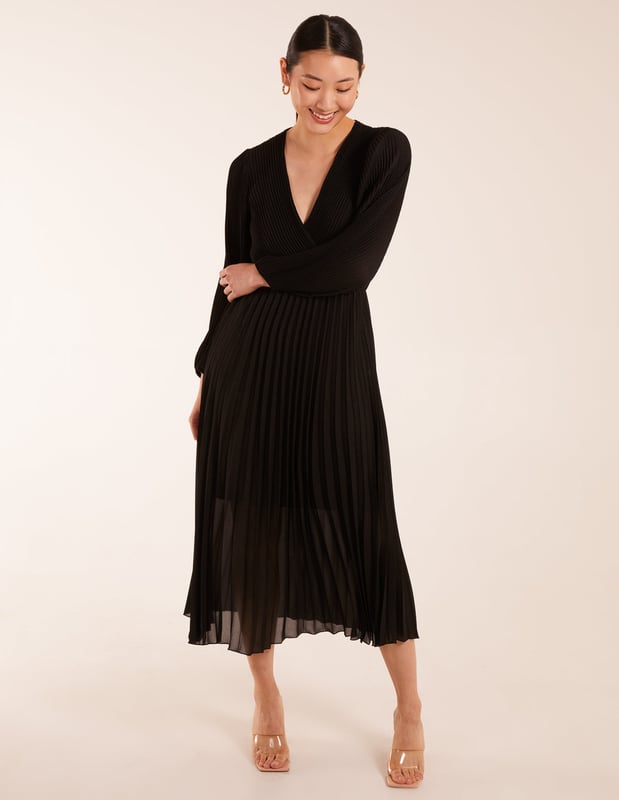 Metallic Chiffon Pleated Dress
