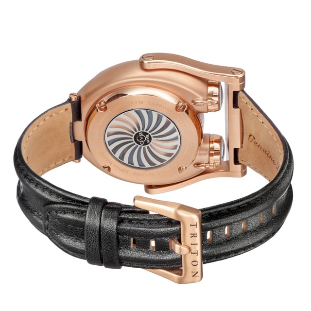 GV2 Triton Black Dial Calfskin Black Leather Swiss Automatic Watch