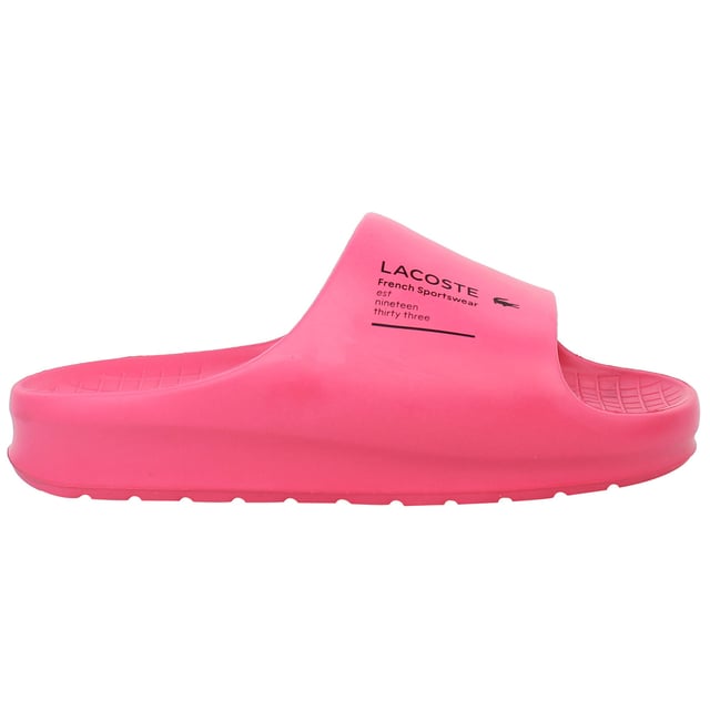 The Lacoste Serve Slide 2.0 223 2 CFA Women's Pink Sliders are a stylish and comfortable option for casual wear, poolside relaxation, or beach outings. With a sleek design and a soft pink colorway, these sliders bring a touch of elegance to your everyday look.
Â 
Key Features:
Ergonomic Footbed: 

Contoured for superior comfort and support, making them perfect for all-day wear.


Durable Synthetic Strap: 

Features the iconic Lacoste crocodile logo embossed for a chic and recognizable touch.


Slip-On Design: 

Offers easy on-and-off wear, ideal for quick outings or relaxed settings.


Textured Rubber Outsole: 

Provides excellent grip and stability on both wet and dry surfaces, ensuring safety in various environments.


Lightweight Construction: 

Minimizes fatigue, allowing for extended comfort during wear.


Water-Resistant Materials: 

Suitable for pool, shower, or beach settings, designed to withstand water exposure without compromising quality.


Soft Pink Colorway: 

A feminine and versatile shade that complements casual, summer, or athleisure outfits.


Â 
The Lacoste Serve Slide 2.0 223 2 CFA Women's Pink Sliders are the perfect combination of functionality and style, making them a go-to choice for relaxed, everyday wear or sunny getaways.
Â 
Â 
Â 