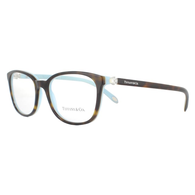 Tiffany Glasses Frames TF2109HB 8134 Havana on Tiffany Blue Women  are a stunning square design for women crafted from lightweight acetate with slender temples that are embellished with sparkling crystal details and the Tiffany & Co logo.