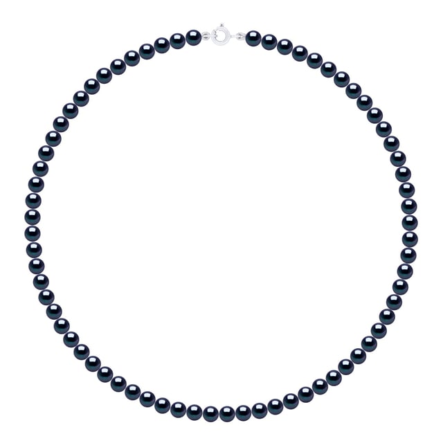 Halskette aus echten Süßwasser-Zuchtperlen rund 5–6 mm – FARBE SCHWARZ TAHITI – mit Federringverschluss Ergonomisches Weißgold 750 – Länge 42 cm – Lieferung mit Echtheitszertifikat und internationaler Garantie – HERGESTELLT IN FRANKREICH
