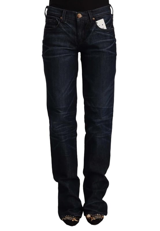 Marca: ERMANNO SCERVINO  
Material: 70% Algodón 30% Elastano  
Color: Azul oscuro lavado  
Estilo: Corte recto  
Cierre: Cremallera  
Cintura: Cintura media  
Detalles del logo
