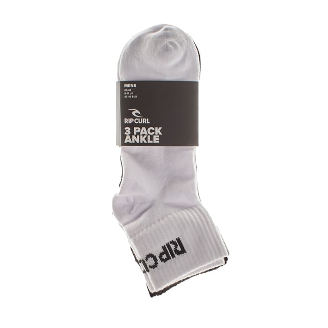RIP CURL Socken für Herren – Quarter – 3er-Pack Baumwollpaare.

 Verleihen Sie Ihren Tagen Stil und Komfort mit den kurzen (Viertel-)Socken Rip Curl, die für Männer entwickelt wurden, die eine perfekte Kombination aus Funktionalität und Design suchen.

 Dieses Paket enthält drei Paar weiche Baumwollsocken, die jeweils mit den ikonischen Grafikdesigns der Marke verziert sind und die Essenz des Surfens und Abenteuers widerspiegeln.

 Mit einer Länge, die den Knöchel vollständig bedeckt und leicht darüber hinausreicht, bieten diese Socken mehr Halt und Schutz als Knöchelsocken und eignen sich daher perfekt für den täglichen Gebrauch oder sportliche Aktivitäten.

 Das Baumwollgewebe garantiert optimale Atmungsaktivität, während die Verstärkung an den am stärksten beanspruchten Stellen (Ferse und Zehen) für Haltbarkeit und Komfort den ganzen Tag über sorgt.

 Diese RIP CURL-Socken eignen sich ideal zum Kombinieren mit Turnschuhen oder Freizeitschuhen und bieten die perfekte Passform und den perfekten Stil, den Sie für jeden Anlass benötigen.
 Komposition: 64 % Baumwolle, 32 % Polyester, 2 % Polyamide, 2 % Elasthan
 Pflege:
- Maximal bei 30 °C waschen.
 - Verwenden Sie einen Schonwaschgang.
 - Verwenden Sie kein Bleichmittel.
 - Vermeiden Sie den Trockner.