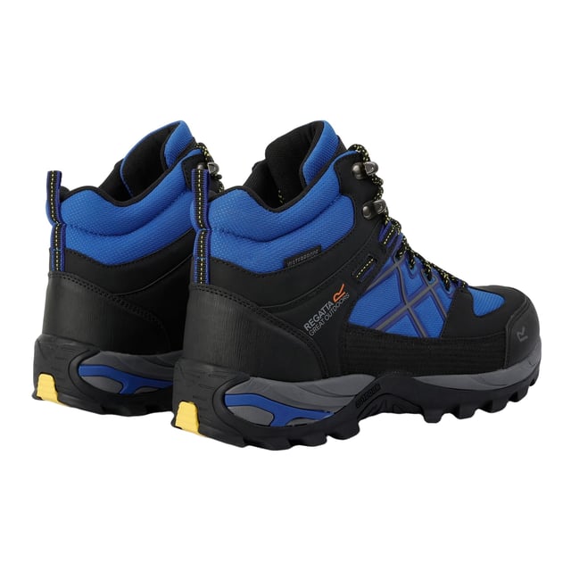 Regatta Mens Samaris III Walking Boots (Oxford Blue/Black) Upper: Durable, Polyester, PU (Polyurethane), Synthetic. Insole: TECFOAM. Midsole: EVA (Ethyl Vinyl Acetate), Lightweight, Shock Absorbing. Outsole: Rubber, Traction Grip. 8 Eyelets. Fabric Technology: Breathable, Hardwearing, Isotex, Water Repellent, Water Resistant, Waterproof. Abrasion Resistant, Cushioned, Flexible, Heel Bumpers, Moulded Collar, Pull Tab, Scuff Guards, Toe Cap. Flat Heel. Cut: Mid Cut. Design: Contrast Detail, Logo, Text. Toe Style: Round. Fastening: Ghillie Lacing.