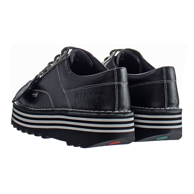 Kickers Kick Lo Ragged Lace-Up Negro Liso Cuero Zapatos de Mujer 1 15591