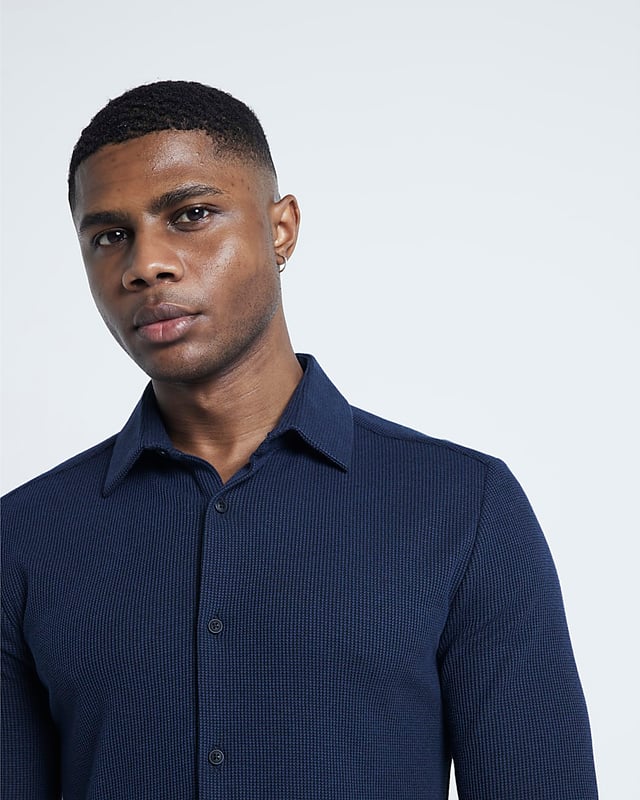Slim fit, Waffle textured fabric, Collared, Button fastening, Long sleeves