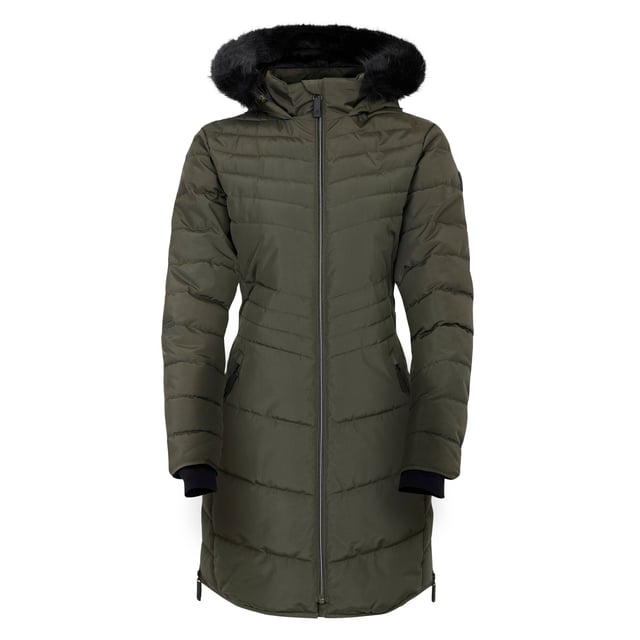 100% polyester. Fyllning: Iloft Ecofill, återvunnen. Design: Slät. Tygteknologi: Ared 10000, Andningsbart, DWR-finish, PFC-fritt, PFOA-fritt, PFOS-fritt, Duschtätt, Termiskt, Vattentätt. Hög värme, vadderad, två slitsar med dragkedja. Halsringning: Huva. Ärmtyp: Långärmad. Funktioner på huva: Justerbar, avtagbar kant i fuskpäls. Längd: Mellanlång. Fickor: 2 nedre fickor, dragkedja. Fästning: Tvåvägsdragkedja. Hållbarhet: Tillverkad av återvunnet material, Hållbara material. 6 UK: 30 tum. 8 UK: 32 tum 10 UK: 34 tum 12 UK: 36 tum 14 UK: 38 tum 20 UK: 45 tum 18 UK: 43 tum 16 UK: 40 tum