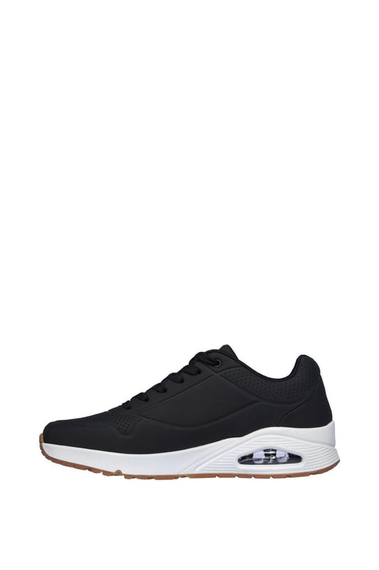 Classic air-cushioned comfort meets a fresh update in the Skechers Street Street Uno - Stand on Air shoe. This lace-up fashion sneaker features a smooth perforated synthetic upper with an Air-Cooled Memory Foam insole and Skech-Air visible air-cushioned midsole.