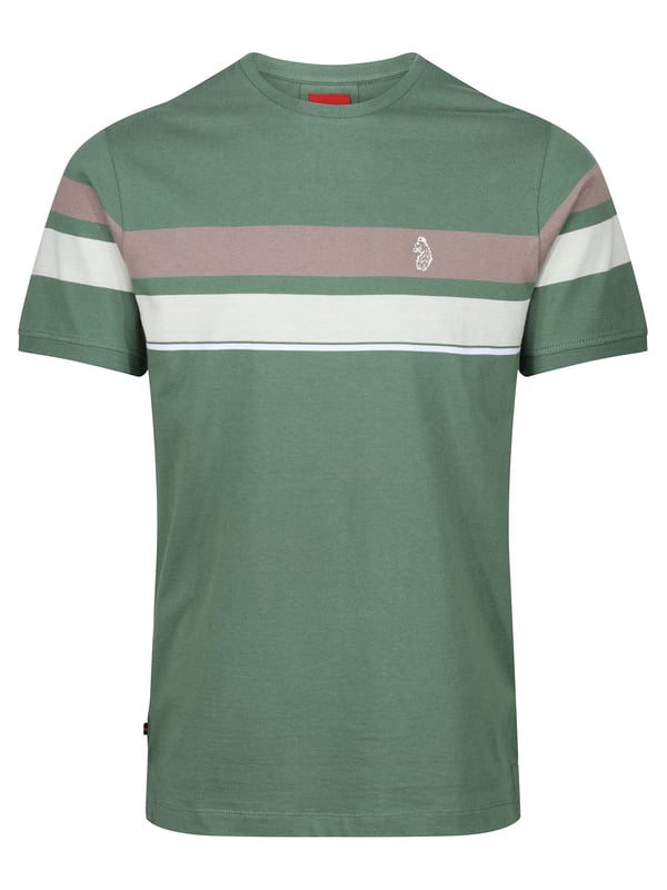 The classic crew neck tee from LUKE is cut from a super soft cotton and features contrast yarn dyed stripes across the chest and sleeves. It is detailed with soft rib trims throughout and is complete with the brand's iconic raised lion print on the left chest.
