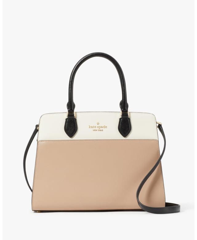 Madison Colorblock Saffiano Leather Medium Satchel, Back Zip And Front Slip Pocket, Front Slip Pocket,  Length: 14.00 Cm,  Width: 23.00 Cm,  Height: 30.00 Cm
