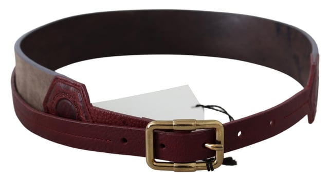 Brand: GF FERRE
  Condition: Brand New with Tags
  Material: Leather
  Hardware: Gold Chrome
  Fastening: Logo Buckle
  Design: Waist Belt
  Pattern: Solid
  Color: Brown / Maroon
  Logo details
  Made in Italy
Material: 100% WX