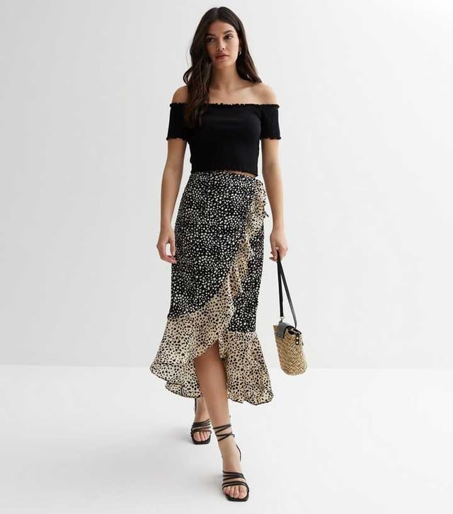 Leopard print wrap ruffle skirt shop