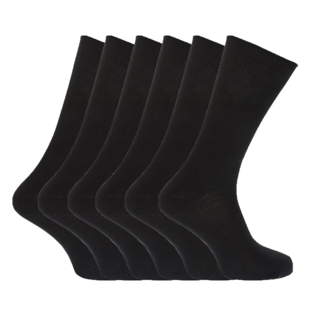 FLOSO Mens Plain 100% Cotton Socks (Pack Of 6) (Black)