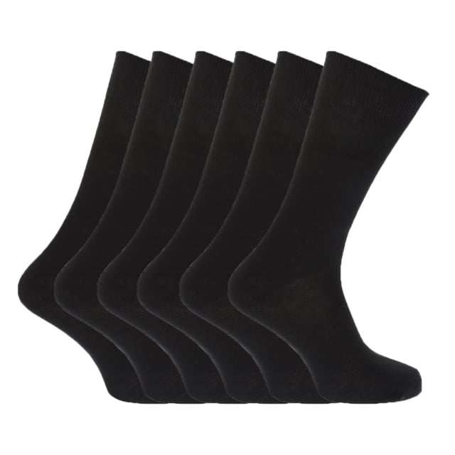 FLOSO Mens Plain 100 Cotton Socks (Pack Of 6) (Black)