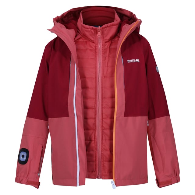 Material: 90% Polyester, 10% Elastane. Lining: Mesh. Fabric: Stretch. Design: Colour Block, Logo, Sleeve Patches. Fabric Technology: Breathable, Ergonomic, Flexible, Insulating, Isotex 15000, Quick Dry, Thermo-Guard, Waterproof, Windproof. 3 Brightness Modes, 3 in 1, 360 Degree Reflection, Brite Lite Sleeve Torch, Built-In Battery, Padded, Rechargable Battery, Stretch Panels. Neckline: Hooded. Cuff: Hook And Loop Strap. Sleeve-Type: Long-Sleeved. Hood Features: Elasticated, Grown On Hood. Pockets: 1 Chest Pocket, 2 Lower Pockets, Zip. Fastening: Full Zip. 10000g/m²/24hrs. Hem: Shockcord Hem. Please Note: Printed Name Label up to Age 8.