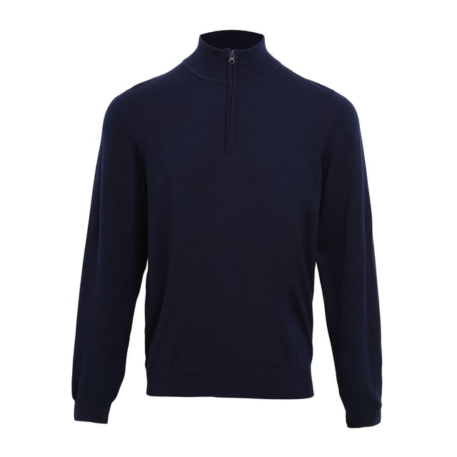 Material: 55% Cotton, 45% Acrylic. Fabric: 12 Gauge, Knitted, Soft Touch. Design: Plain. Hem: Ribbed. Sleeve-Type: Long-Sleeved. Cuff: Ribbed. Neckline: Ribbed Collar, Zip Neck. Set-In Sleeves. Fastening: 1/4. Sustainability: Amfori, BSCI, REACH, Sedex, WRAP Certified. Easy-Care. Suitable for: Embroidery.