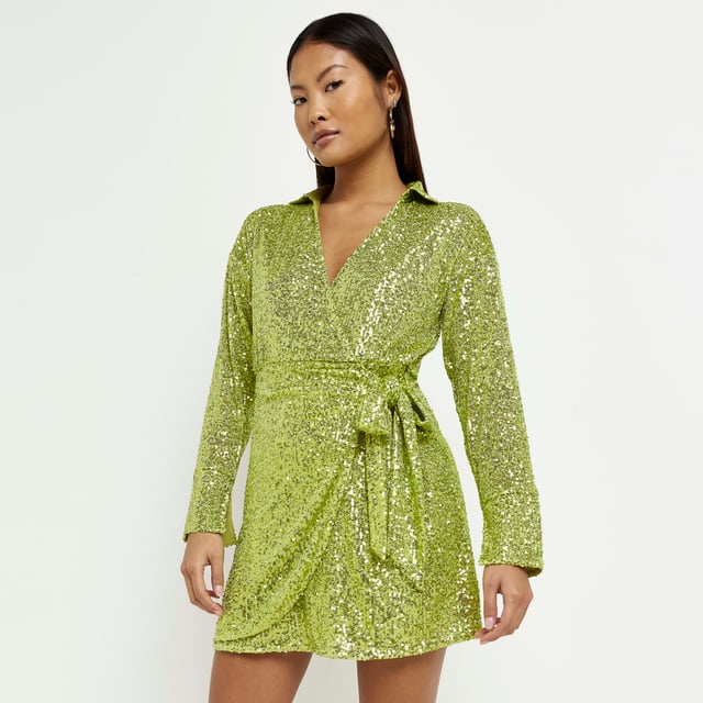 River island green sale wrap dress