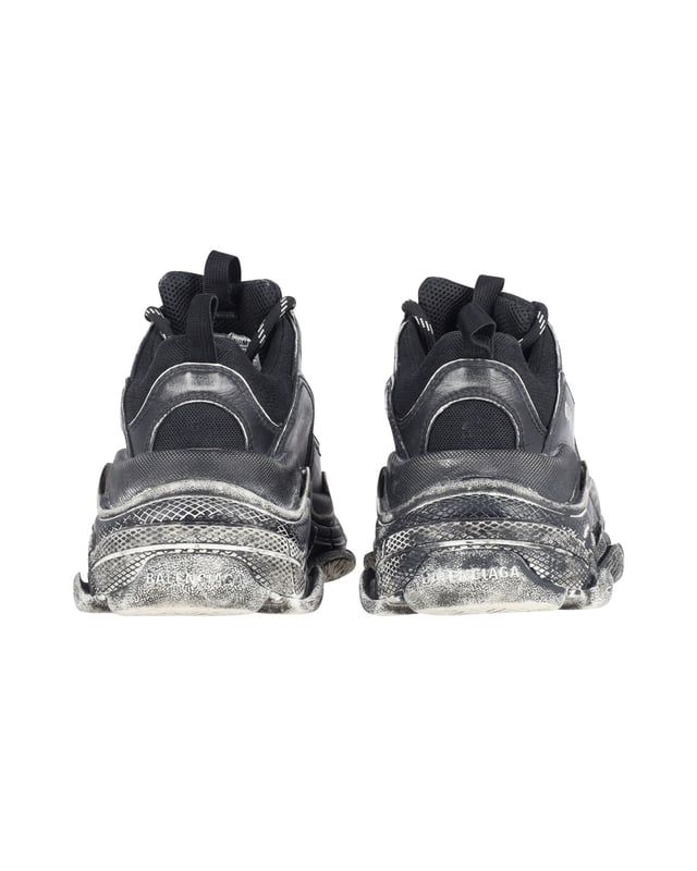 Balenciaga Distressed Triple S Sneakers in Black Polyamide