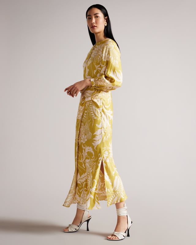 Ted Baker Saraiy Printed Sarong Detail Midi Dress, Yellow