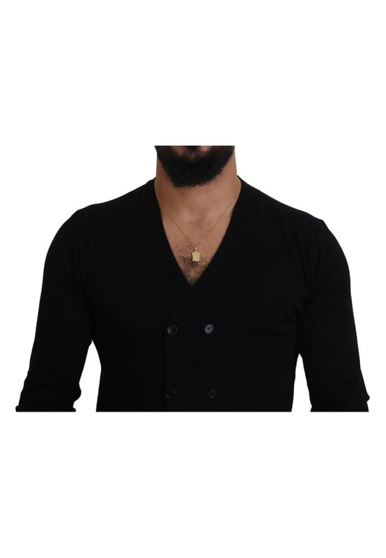 Brand: Dolce & Gabbana
  Color: Black
  Material: 100% cashmere
  Style: Button-down cardigan sweater
  Closure: Full button
  Details: Logo details
  Made in Italy