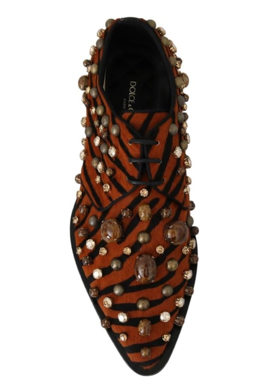 Dolce & Gabbana Women's Orange Pony Hair Crystal Dress Broque Shoes Brand: Dolce & Gabbana
Model: Dress shoes
Color: Orange and black animal Tiger pattern
Material: Pony hair
Multicolor crystals
Sole: Leather
Made in Italy
Exclusive and high craftsmanship
