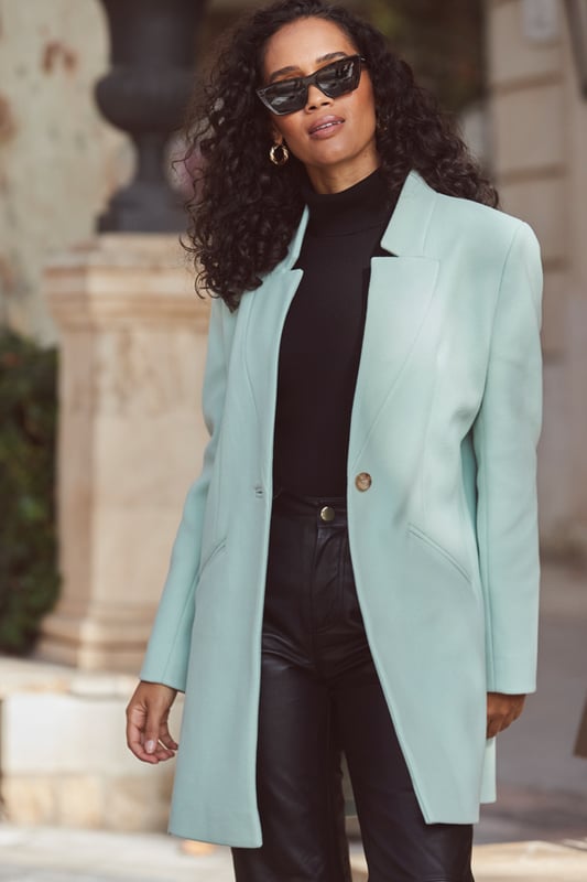 REASONS TO BUY:

Cosy never looked so chic
Sleek tailored style with notch neck detail
Flattering hem length
Single-breasted fastening nips in your waist
Trending sage green shade
For your work and weekend wardrobe