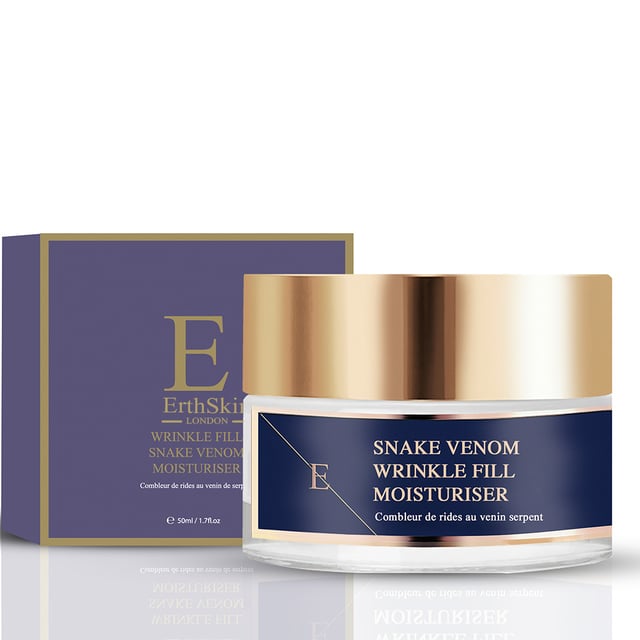Wrinkle Fill Snake Venom Moisturiser
 Wrinkle Fill Snake Venom Moisturiser contains synthetic snake venom peptide that is designed to relax expression lines that are known to cause wrinkles. This peptide combined with hydration boosting hyaluronic acid and collagen together aims to make the skin look visibly smoother, younger and plumper.
 Snake Venom Peptide
 Snake Venom Peptide Snake Venom Peptide is a synthetic peptide that replicates the effects of Waglerin 1, component that is found in the poisonous Temple Viper snake. It works by reducing muscular contractions in the face and reduces cell movement; thereby keeping the skin smooth and aiming to reduce wrinkles and fine lines.
 
 Hyaluronic Acid
 
 Hyaluronic Acid is naturally found in our skin, as we age our body's natural production of hyaluronic acid slows down. Hyaluronic acid is a key element making the skin looking plump and youthful as it hold moisture 1000 times its own weight. Our hyaluronic acid is called Sodium Hyaluronate and it is smaller size of hyaluronic acid that is able to penetrate and hydrate more deeper levels of the skin than normal hyaluronic acid.
 Argan Oil
 Almond Oil
 Vitamin E
 Shea Butter
 Collagen
 
 Collagen is naturally found in our skin and as we age the production of collagen slows down. As an skincare ingredient collagen aims to boost plumpness and the look of the skin by bringing moisture and hydration to the skin.
 
 Directions for use: Apply pea-sized amount of the cream on cleansed face, neckline and neck in the morning.