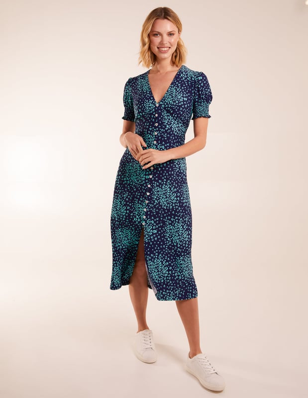 Warehouse ditsy button through dress top