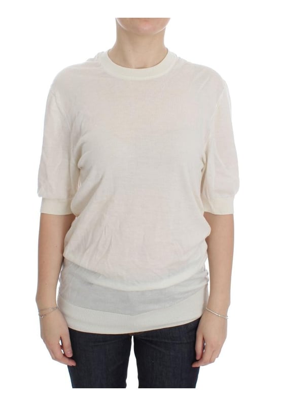 Brand: Dolce \\u0026 Gabbana.\\n  Condition: Brand new with tags.\\n  Material: 100% cashmere.\\n  Color: White.\\n  Sleeve: 1/2 sleeve.\\n  Made in Italy.\\n  Logo details.