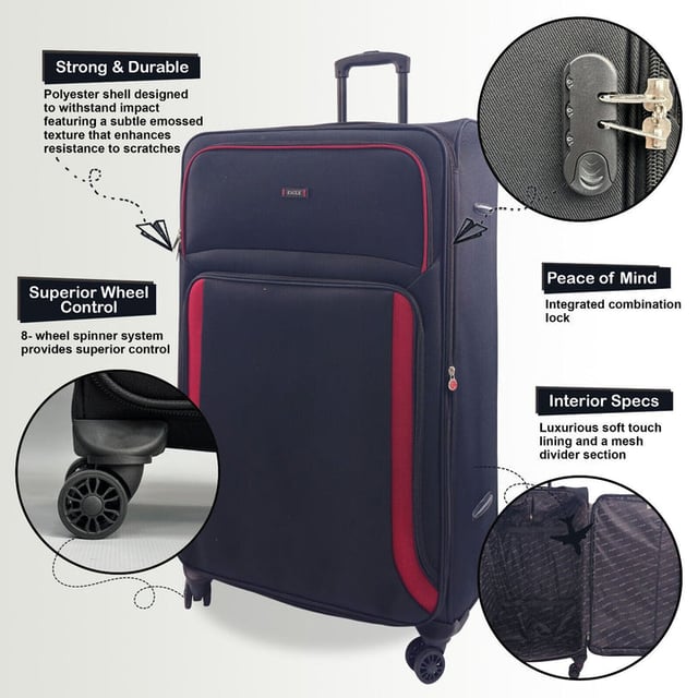 Embark on a Adventure with Our Exquisite 8-Wheel Luggage Set
AMAZING AIRLINE COMPATIBILITY: We understand that travellers may fly with many different airlines throughout their lifetime. That�s why we designed this cabin case so it is accepted on the vast majority of airlines throughout the UK, Europe & North America. Including easyJet, British Airways, Delta, Flybe, Lufthansa, Ryanair (Priority Boarding), Norwegian, Jet2, KLM, Virgin Atlantic and many more. (Please check with your airline before purchasing).

Key Features:

Eye-Catching Colours: Immerse yourself in the allure of paradise with a vibrant colour
Compact Cabin Size: Meets airline requirements for hassle-free boarding, featuring a roomy interior and maneuverable with a sturdy handle and 360-degree wheels.
Smooth 360 dual 8-wheel spinners for effortless mobility
Secure integrated 3-digit lock for enhanced security.
Constructed from ultra-strong Jacquard nylon 600D material for durability.
Self-locking telescopic handle and zip-around closure for easy use.
Indulge in the perfect blend of practicality and aesthetics with our Travel Collection - your passport to a seamless and stylish journey.
20 Inch Cabin Case - Size 55 x 40 x 20 cm Weight : 2.5Kg Capacity : 38 Litre
26 Inch Medium Case - Size 73 x 44 x 29 cm Weight : 3.3Kg Capacity : 95 Litre
29 Inch Large Case - Size 84 x 47 x 32 cm Weight : 4Kg Capacity : 127 Litre

Note: Please select preferred size. Sizes sold individually, not in sets.