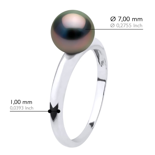 Ring Äkta odlad TAHITI-pärla rund 7,5-8 mm - Vitguld - finns Storlek jämna nummer från 48 till 62 - Levereras med äkthetscertifikat och internationell garanti - MADE IN FRANCE