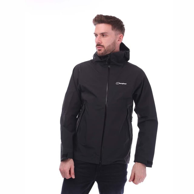 Berghaus Highland Storm 3L Waterproof Jacket in black.- Fully adjustable pre-tensioned hood - with reinforced wired peak and glove friendly toggles.- Pit zips.- Internal zip guard.- Two pack friendly concealed hand pockets.- Two large internal pockets.- Articulated sleeves.- Internal wrist gaiter - glove compatible  reducing draughts and preventing spindrift ingress.- Hook and loop cuffs.- Dual hem adjustment.- Dropped rear hem.- Face fabric has a PFC free DWR (durable water repellent) finish.- With more than 90% bluesign® APPROVED fabric  this product meets our MADE KINDER criteria which helps ensure that our gear is more responsibly made.- Ref: 4A001645BP6