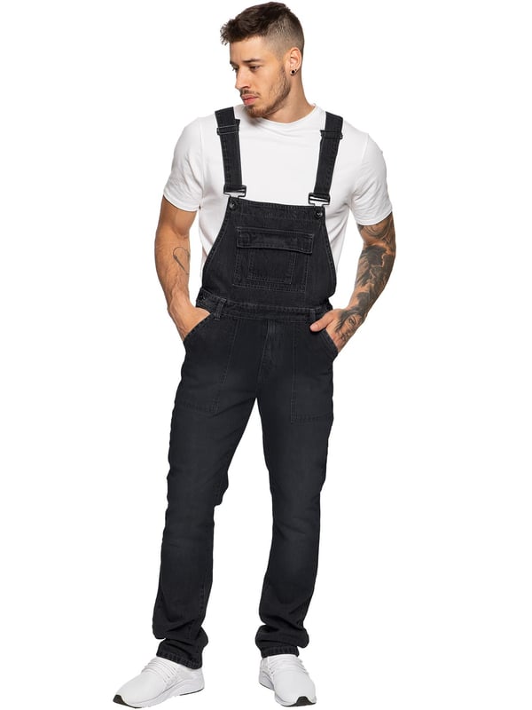 Enzo Herren Denim Overall Latzhose. Diese entspannte, regulär geschnittene Latzhose hat einen Reißverschluss, 6 Taschen, darunter eine Latztasche mit Klappe, eine verstellbare Metallschnalle an den Trägern zur Längenanpassung, Gürtelschlaufen und Knöpfe und Nieten mit Markenzeichen. Strapazierfähiges, aber weiches Denim-Gewebe, ideal für schwere Arbeit und Freizeitkleidung.