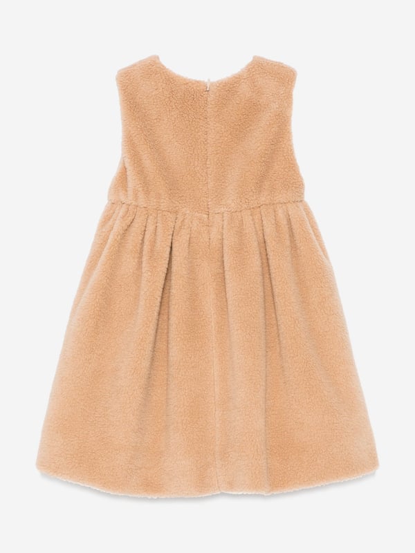 Fendi incorporate passion and energy into their meticulously crafted designs. This baby girls desert sand dress is reflective of the Italian label's high attention to detail. Engineered in a timeless faux fur design. It showcases a beautiful tone-on-tone embroidered logo on the front. The flared skirt and lined interior are depicted with all-over tobacco-coloured details for a distinctive designer finish.‚ Made in Italy‚ Concealed Zip Back Closure‚ Crew Neck‚ Long Sleeves‚ Curved Hem‚ 34% Cotton; 34% Virgin Wool; 32% Polyester