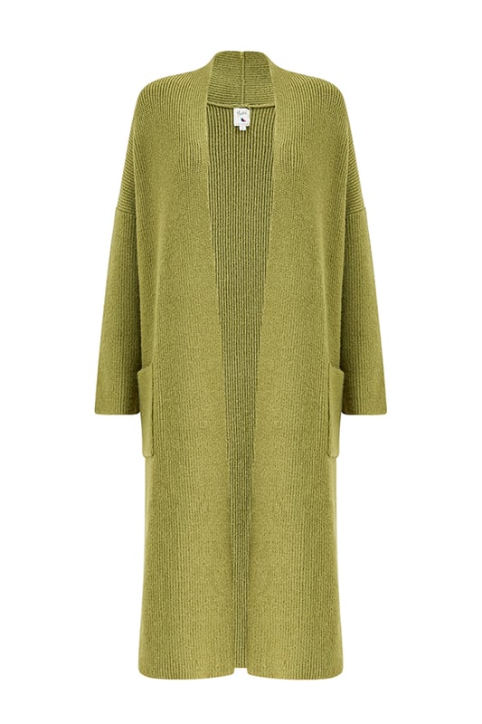 Yumi Green Knitted Maxi Cardigan With Pocket