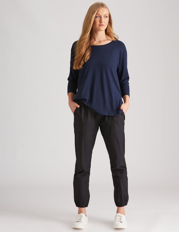 KATIES - Womens Tops - Navy Blue - 3/4 Sleeve Top - Texture T-Shirt ...