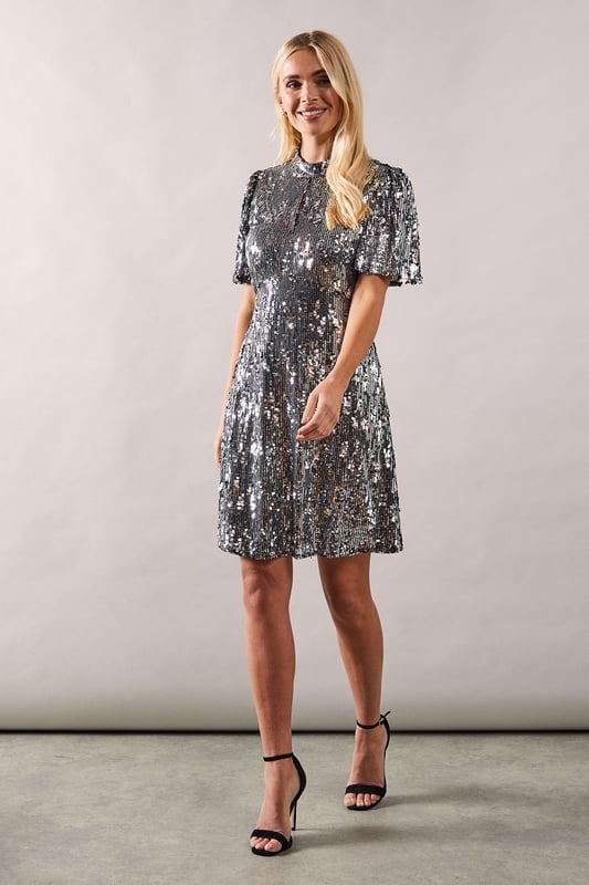 Petite Occasion Sequin High Neck Shift Dress