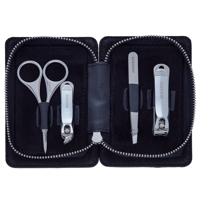 ESPECIFICACIONES: Juego de 4 piezas, herramientas quirúrgicas de acero inoxidable; INCLUYE: Estuche de viaje resistente con cremallera, cortaúñas, cortaúñas de los pies, tijeras para fosas nasales y cejas, pinzas