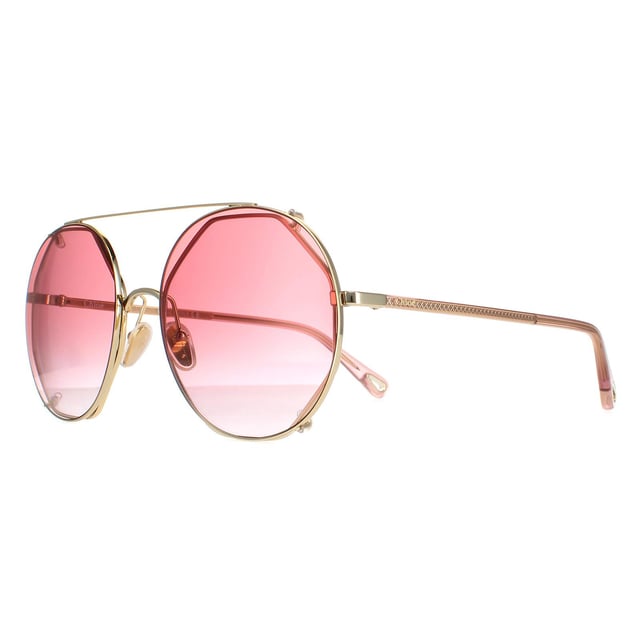 Las gafas de sol Chloe Round Womens Gold Red Gradient Ch0041S son unas elegantes gafas redondas con una escultural montura con forma de cable, barra superior para las cejas y patillas grabadas con el logotipo de Chloe para mayor autenticidad.