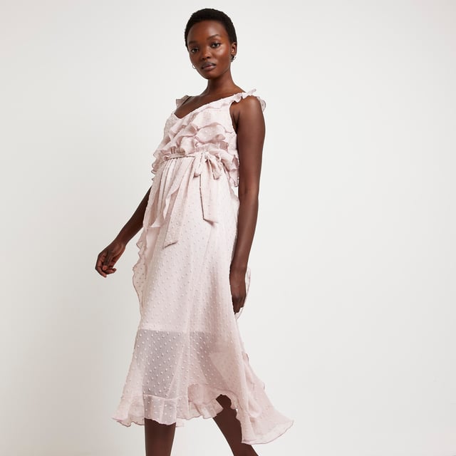 River island midi dress with ruffle detail in pink floral 2025