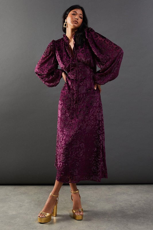 knee length dresses for ladies Plus Size Black Velvet Devore Cowl Neck Maxi Dress – Fashion//SZN main image 1