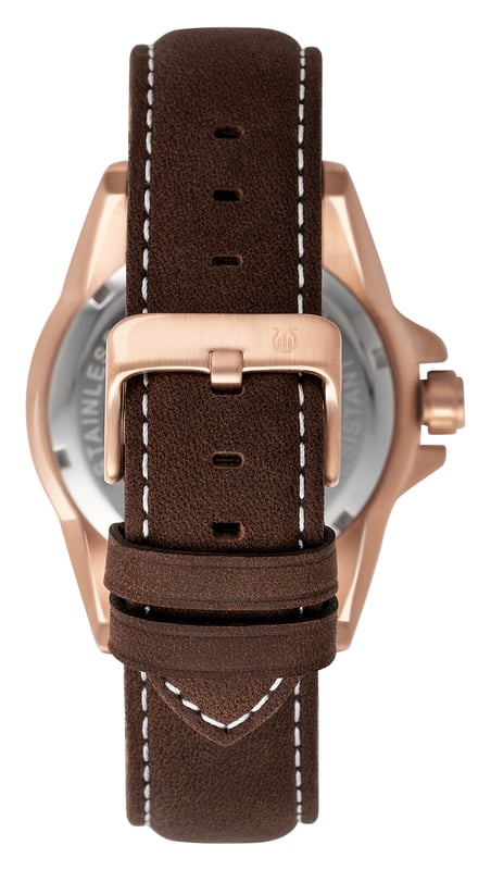 Een roestvrij stalen automatische herenhorloge met lederen armband. – N.V. Veilinghuis Een roestvrij stalen automatische herenhorloge met lederen armband. – N.V. Veilinghuis