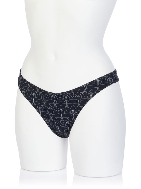 82% poliamida, 18% elastano; braguitas de bikini Karl Lagerfeld; Modelo: KL21WBT13; Mano de obra de alta calidad; corte de bragas; Abrazar la figura; Detalles del logotipo de Karl Lagerfeld