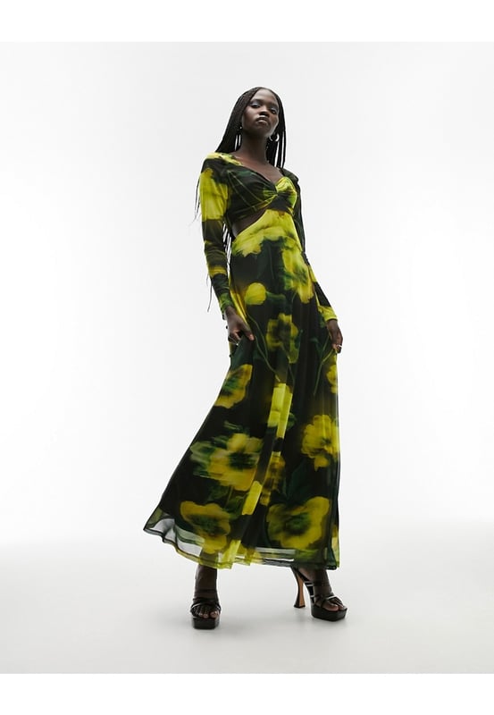 Topshop green discount print dress