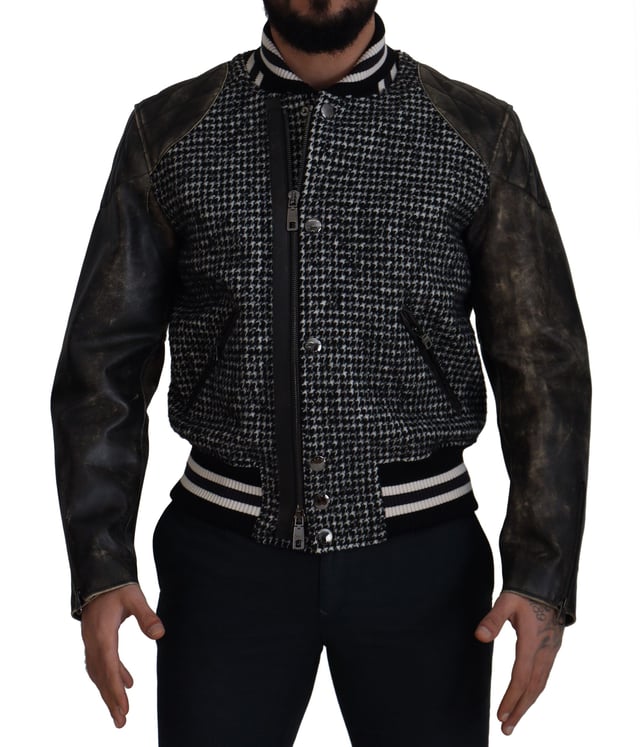 100% Authentic Dolce & Gabbana houndstooth jacket
  Exclusive and rare item from the MainLine collection
  Bomber jacket style
  Multicolor design
  Full zipper closure
  Logo details
  Made in Italy
  Material: 70% Polyester 30% Leather
  Lining: 100% Polyester
Material: 70% Polyester 30% Leather
