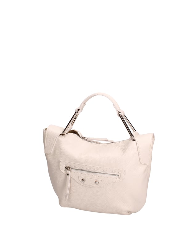 Bolso de mujer. El cierre es con cremallera. Los bolsillos internos son uno con cremallera y otro abierto. Los bolsillos externos son uno frontal con cremallera. La bandolera es ajustable y extraíble en piel. El mango es de cuero. Hay un compartimento interno. El material exterior es piel auténtica tipo dólar. Internamente está forrado en tejido 70% algodón - 30% poliéster. Medidas: 29x20x9 cm. Hecho en Italia