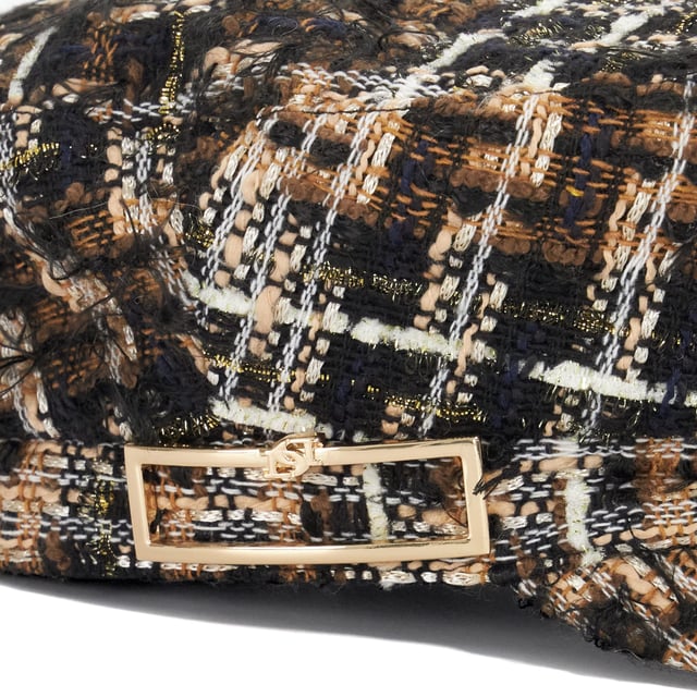 Refresh your cold-weather collection with Fabby, a textured hat that's bound to get you noticed. This hat is part of a curated collection using our chocolate boucle, complete with elegant gold thread accents Dune London metal branding, it adds a luxurious edge to your winter outfits.