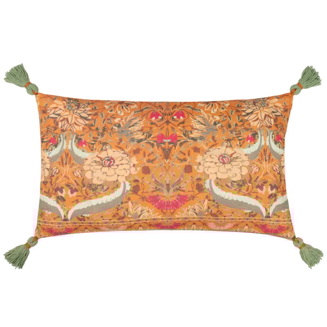 Inspired by arts and crafts, the Charais cushion fuses beautiful colour combinations together to create a busy smorgasbord of vivid tones and decorative floral patterns, which are all printed on incredibly soft cotton. Finished with a cotton reverse and corner tassels for added style, this piece will add a splash of colour to all interiors.