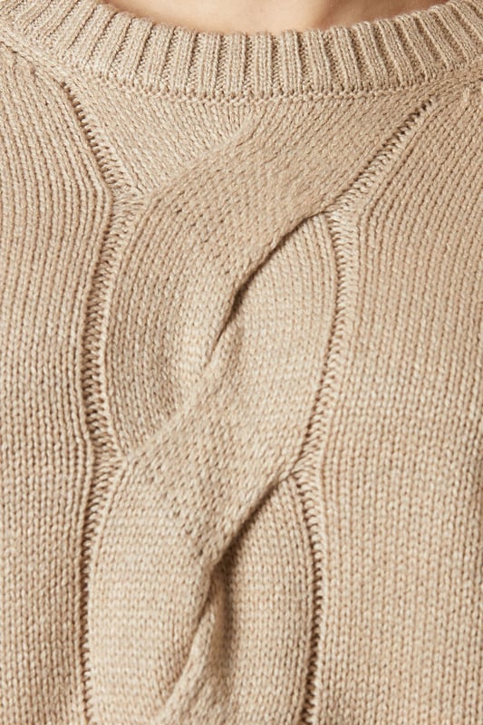 Centre Front Cable Design Crew Neck Jumper