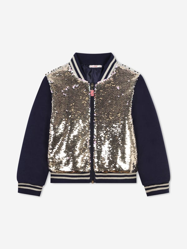 Billieblush apply a mischievous and quirky sensibility to their aesthetic portraits. This girls golden short jacket is a captivating piece to adore. It showcases vibrant sequins all over with long sleeves in wool and striped rib details. Complete with an elegant zip closure on the front, she will be obsessed.‚ 100% Polyester